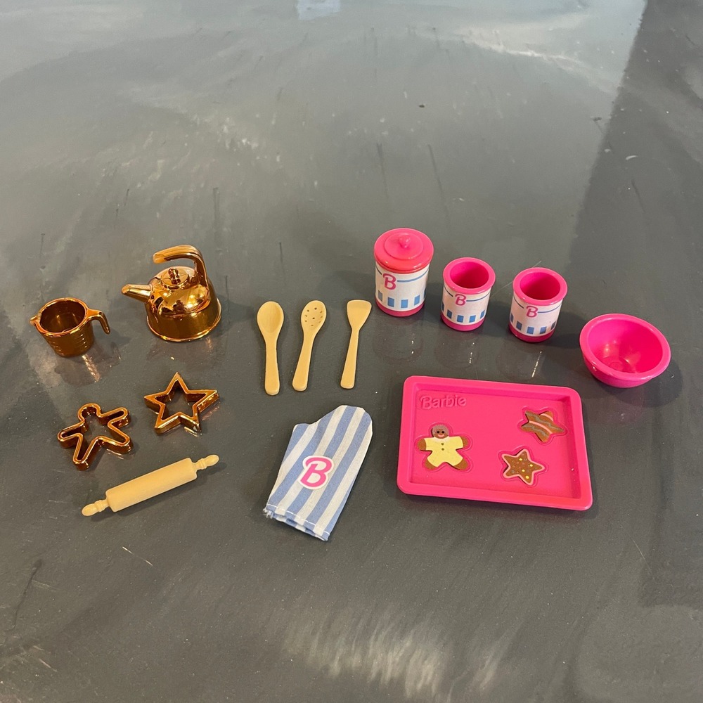 VTG 1995 Mattel Barbie Pretty Treasures Kitchen Baking Accessories Set Pink
